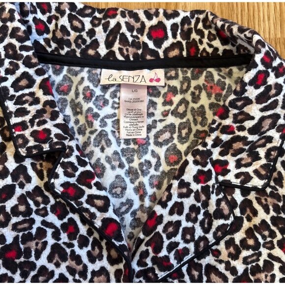 laSenza Pajamas Womens Leopard Print Button Up Lg Black White Pink Lace Trim - Picture 11 of 13